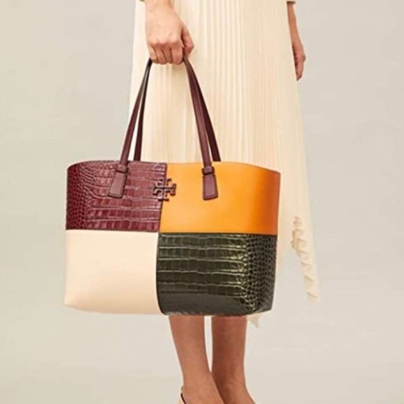 Tory Burch Mcgraw Embossed Color-Block Tote - Picture 2 of 5